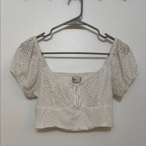 Hollister White Puff Sleeve Crop Top with Tie Front